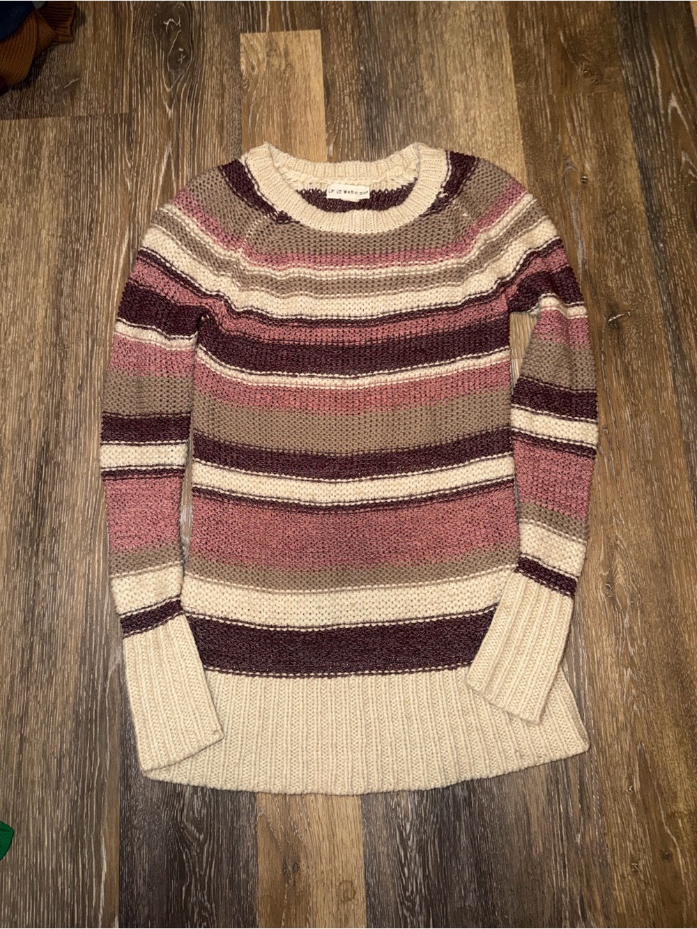 if it were me Striped Crewneck Sweater in Cream, Mauve & Burgundy